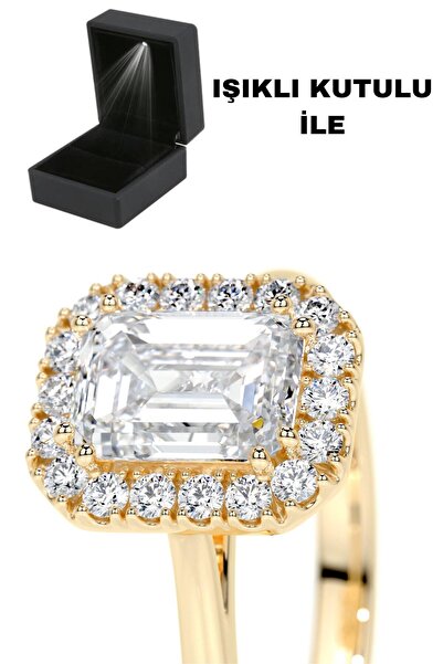 CARAT STONE Işıklı Kutuda 1.80 Carat Baget Kadın Gümüş Yüzük