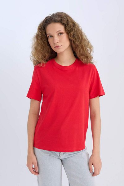 DeFacto Regular Fit Crew Neck Basic Plain Short Sleeve Red T-Shirt D9592Ax25Sm