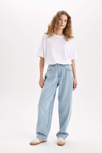 DeFacto Tricou alb cu mânecă scurtă, cu mânecă scurtă, cu croială largă, de bază, simplu, V4136az25sm