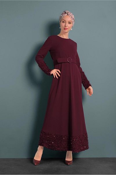 Alvina 40230 Model Sequined Dress with Belt