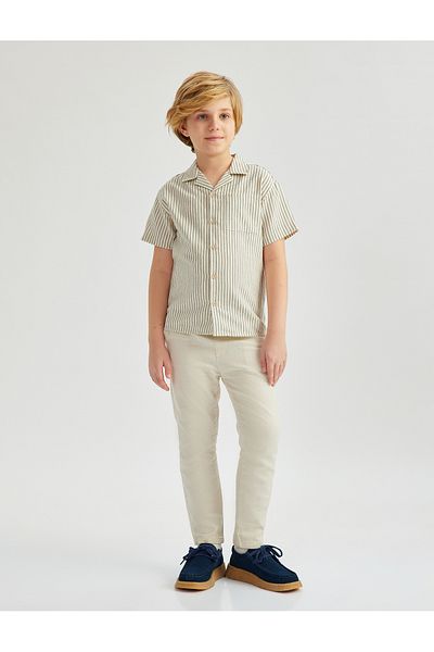 Koton Linen Blended Basic Trousers with Lace-Up Waist