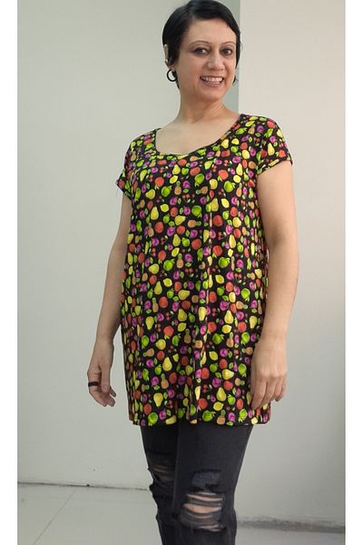 Mertcan Butik Coming Whole Size Low Sleeve Combed Cotton Viscose T-Shirt with Fruit Print