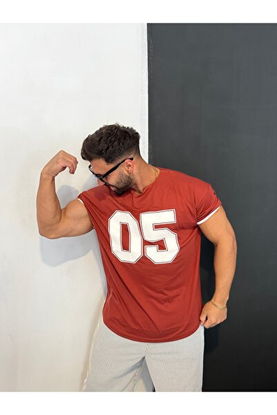 Bas Body FitnessWear 05 Baskılı Kiremit Rengi 05 Baskılı Dar Kol Oversize Fit...