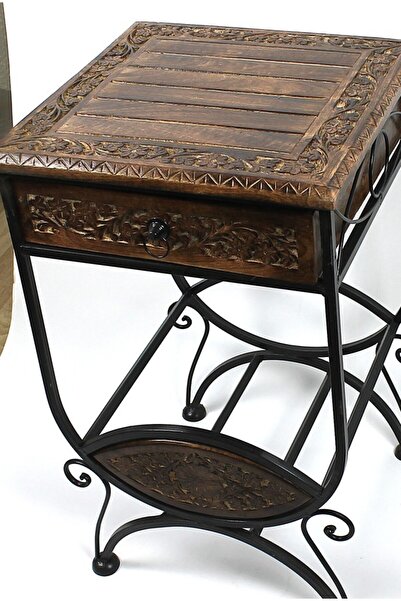 Otantik Çarşı Ahşap Plak Standlı Komodin Etajer 40x40x69 cm. KNA580
