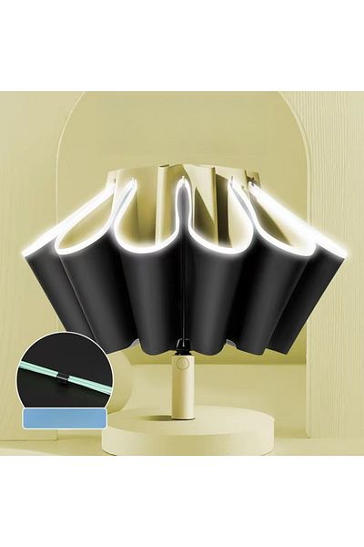 Choice Green Large Windproof Reflective Striped Reverse Automatic Umbrella For Men And Women, 20rib Umbrell