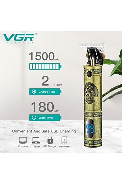 VGR V-228 Cordless Electric Hair Clipper with Digital Display - Gold