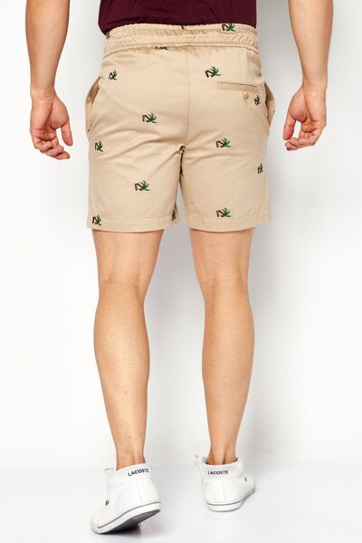 Palm Angels Men Drawstring Embroidered Shorts, Beige