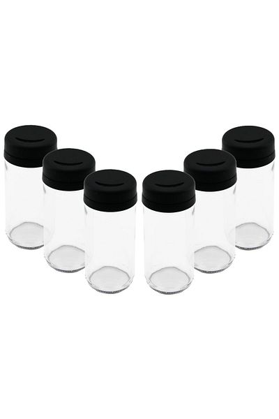 FRD GROUP 6 Pcs Glass - 225ml Spice - Salt Shaker Plastic Lid (5235)