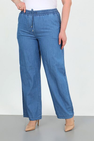 By Alba Collection Women's Elastic Waist Wide Leg Large Size Trousers