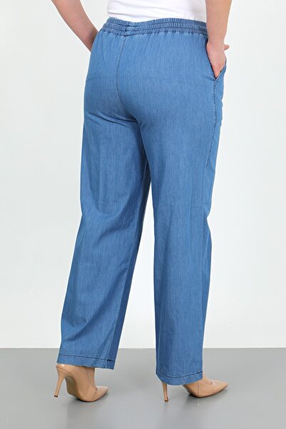 By Alba Collection Women's Elastic Waist Wide Leg Large Size Trousers