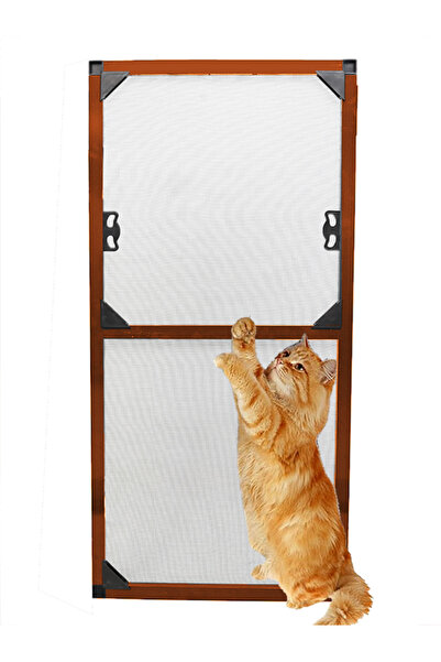 Kamataş Sabit Sök Tak Kedi Tüllü Kapı (MAX 90X210) Sinekliği Kahverengi, Özel...