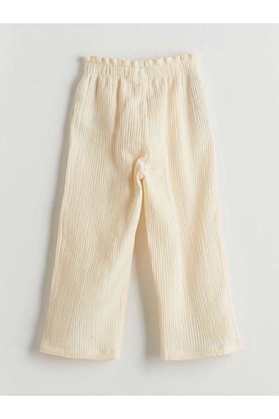 LC Waikiki Lcw Kids Beige Ribbon Detailed Girls' Muslin Trousers