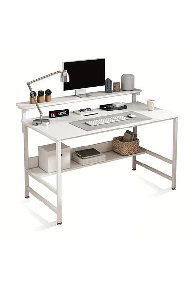 DDF 3-Level Computer Desk with Main Shelf + Upper Shelf + Lower Shelf With Lower Mounting Bases
