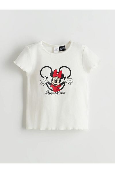 LC Waikiki Lcw Kids Ecru Minnie Mouse Printed Girls' T-Shirt and Shorts Skirt