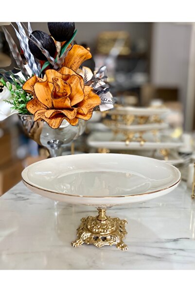 Sillage Home Gold Gold Gilded Porcelain Presentation Bowl, Cake Stand 27cm