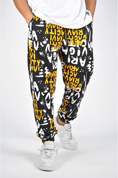SUPERBLUE Men's Text Patterned Flexible Loose Yellow Jogger Pants