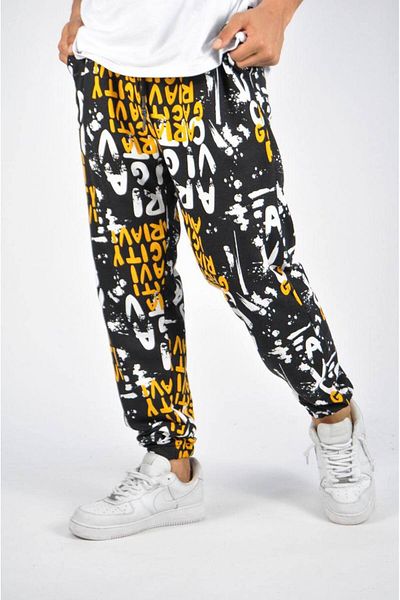 SUPERBLUE Men's Text Patterned Flexible Loose Yellow Jogger Pants