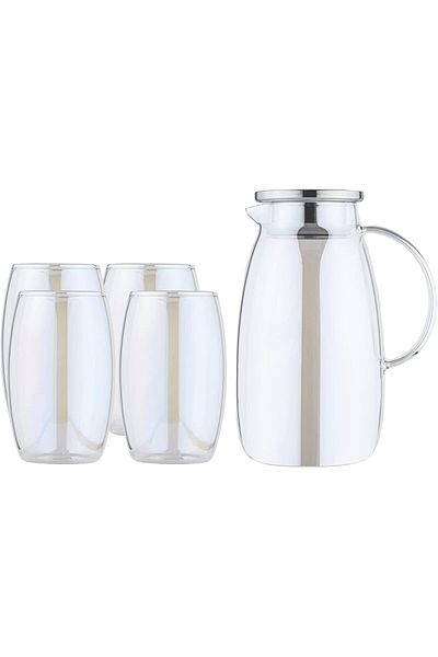 ALSAIF Set Of 4 Glass Cups 300ml With 1800ml Water Pitcher By Zaid