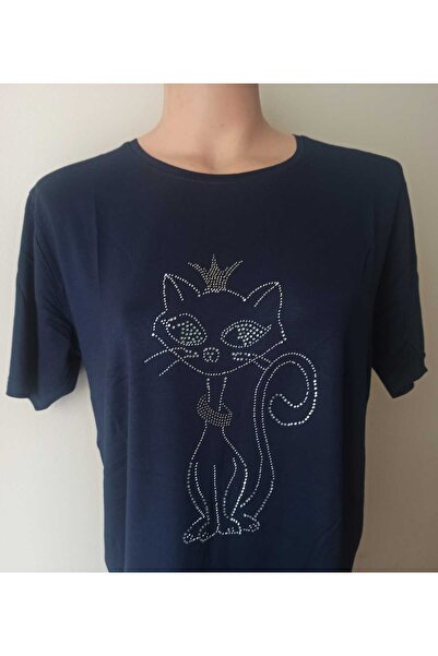 Noname Balanne Taşlı Tişört Likralı-Pamuklu Anne Penye Bisiklet Yaka Kısa Kol...