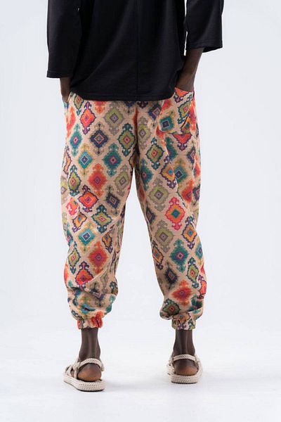 SUPERBLUE Unisex Etkink Pattern Summer Wrap Pleated Baggy Trousers