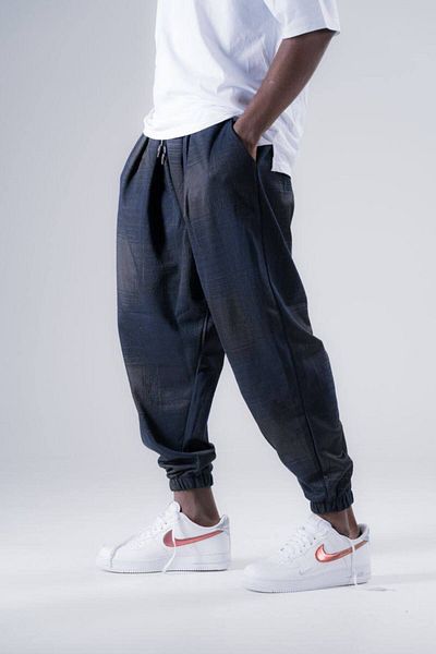 SUPERBLUE Men's Patterned Baggy Laci Wrinkled Baggy Trousers