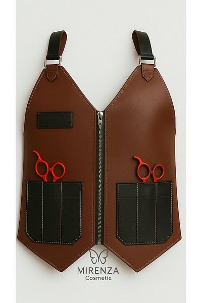 Nano Absolute Professional Hairdresser and Barber Vest with Pockets Leather Design Scissors Comb Holder Work Apron