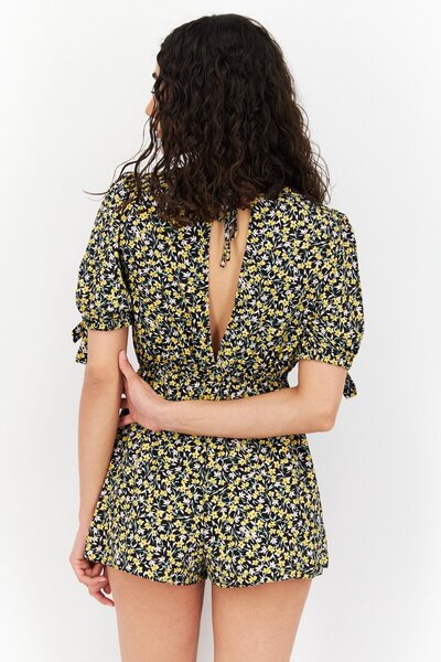 Miss Selfridge Women Petite Floral Print Short Sleeve Playsuit, Black