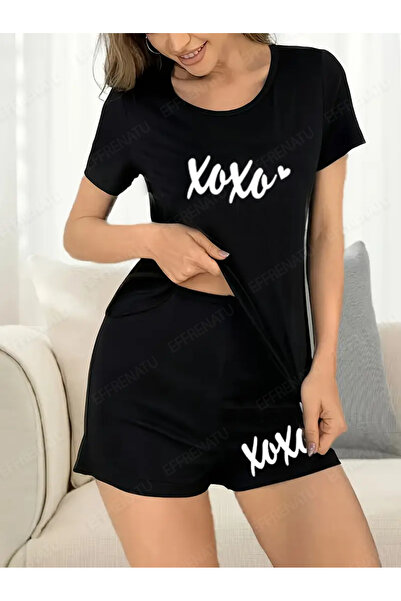 EFFRENATU Büyük bedenlerde mevcuttur Sevimli desenli siyah beyaz tişört ve şo...