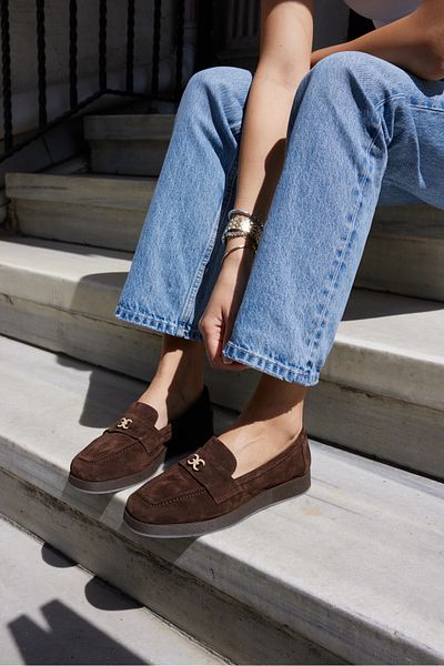 ANGELİNA JONES Lugo Women's Brown Real Suet Loafer Shoes