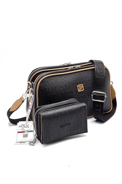 Just Polo حقيبة كتف ومحفظة للنساء من Justpolo بلون أسود تان مكونة من 5 أقسام ...