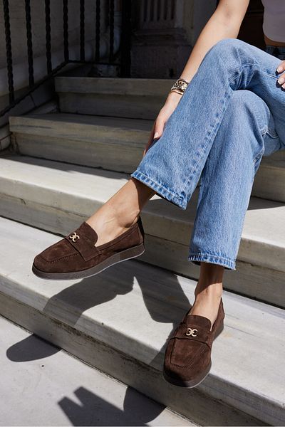 ANGELİNA JONES Lugo Women's Brown Real Suet Loafer Shoes