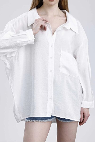 fatma keskin linna butik Oversize Pocket Long Sleeve Shirt White