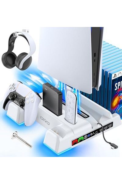 Oivo PS5 / PS5 Slim Stand and Cooling Station With RGB LED Controller Charging Station for Playstati