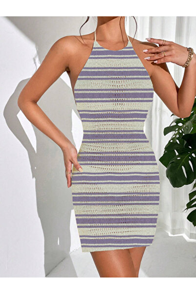 randevu Ριγέ Πλεκτό Φόρεμα Παραλίας με απαλή υφή