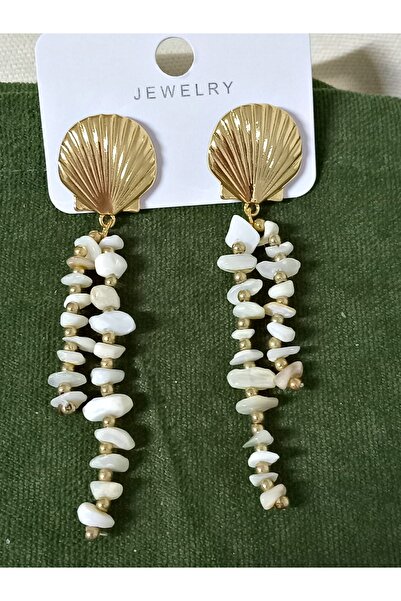 mos&more Oyster Mussel Cream Pebble Stone Dangle Earrings for Women