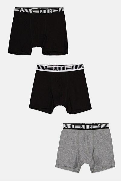 Puma Kids Boy 3 Pieces Brand Logo Boxer, Black/grey