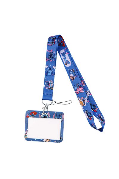 Disney 4 Stitch Mickey Lanyard For Keys Chain Horizontal style ID Credit Card Cover Pass Mobile Phone Char.