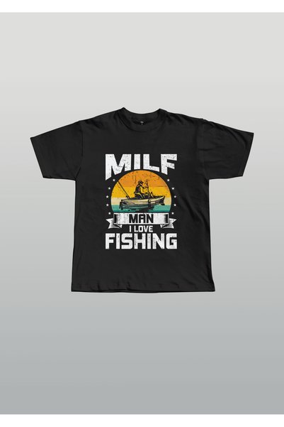 EVIus Oversize kroj MILF Muškarac Volim Ribolov Štampano okrugla kragna T-shirt