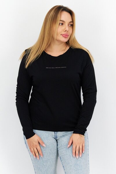 s.Oliver Women Round Neck Long Sleeve Graphic Print T-Shirt, Black