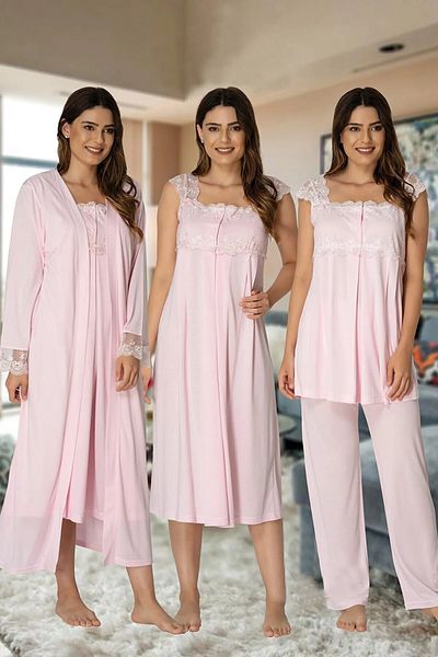 EM&FA TEKSTİL Effort Pregnant Maternity Nightgown Dressing Gown Set of 4