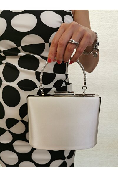 MODA BEEGİ WOMEN SATIN PEARL EVENING CLUTCH BAG WITH CHAIN FOR WEDDINGS