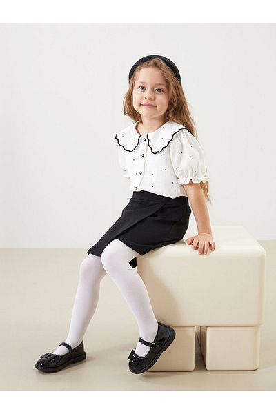 LC Waikiki Lcw Kids Baby Lapel Girls Shirt and Shorts Skirt 2Pcs