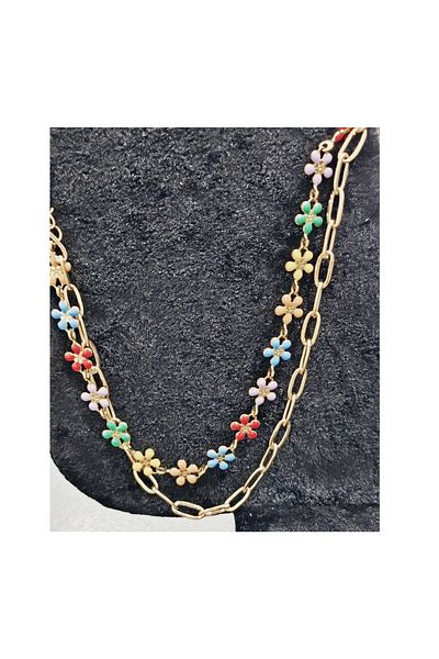 Bijutek Gold Colored Floral Model Double Chain Women's Stainless Steel Anklet