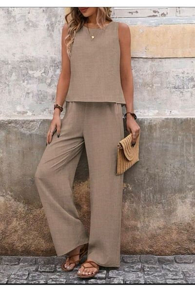MCN STORE Linen Top and Bottom Set