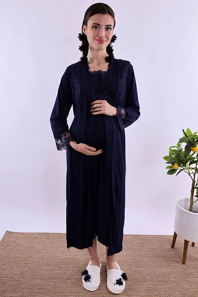 ByLohusa Effortt Navy Blue Hijab Pregnant Maternity Set Byl2T24052