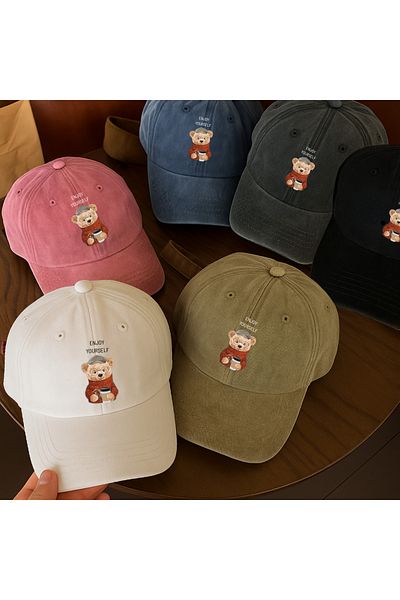 Touz Moda Washable Vintage the Bear Printed Unisex Hat