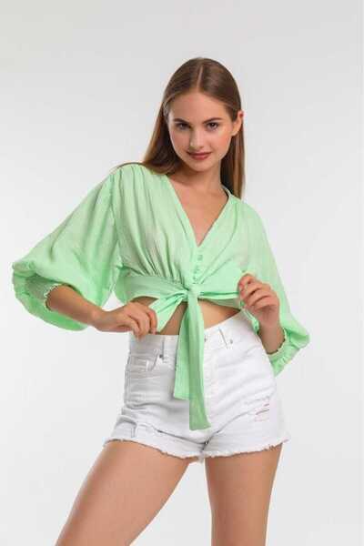 MERGAZZER Kadın Alttan Bağlamalı Crop Gömlek