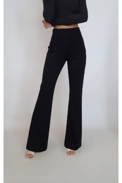 oyagüler Women's Black Steel Knitted Fabric Spanish Flare Pants Yy 101213