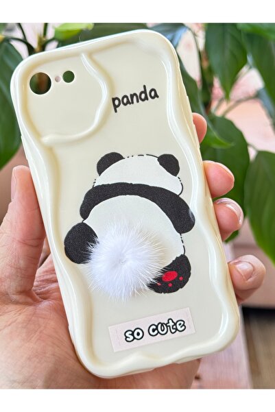 Fibaks iPhone 7/8/Se20/Se22 Case Designed Patterned Camera Protection Panda White Tassel Silicone Cover