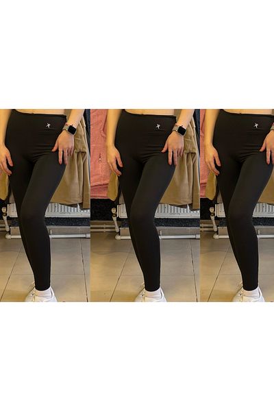 bumerangspor 3 Pack Fitness Polyester Leggings - Black Sports Leggings